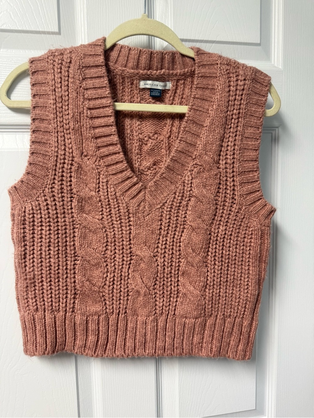 American Eagle Outfitters Dusty Rose Cable Knit V-Neck Sweater Vest
